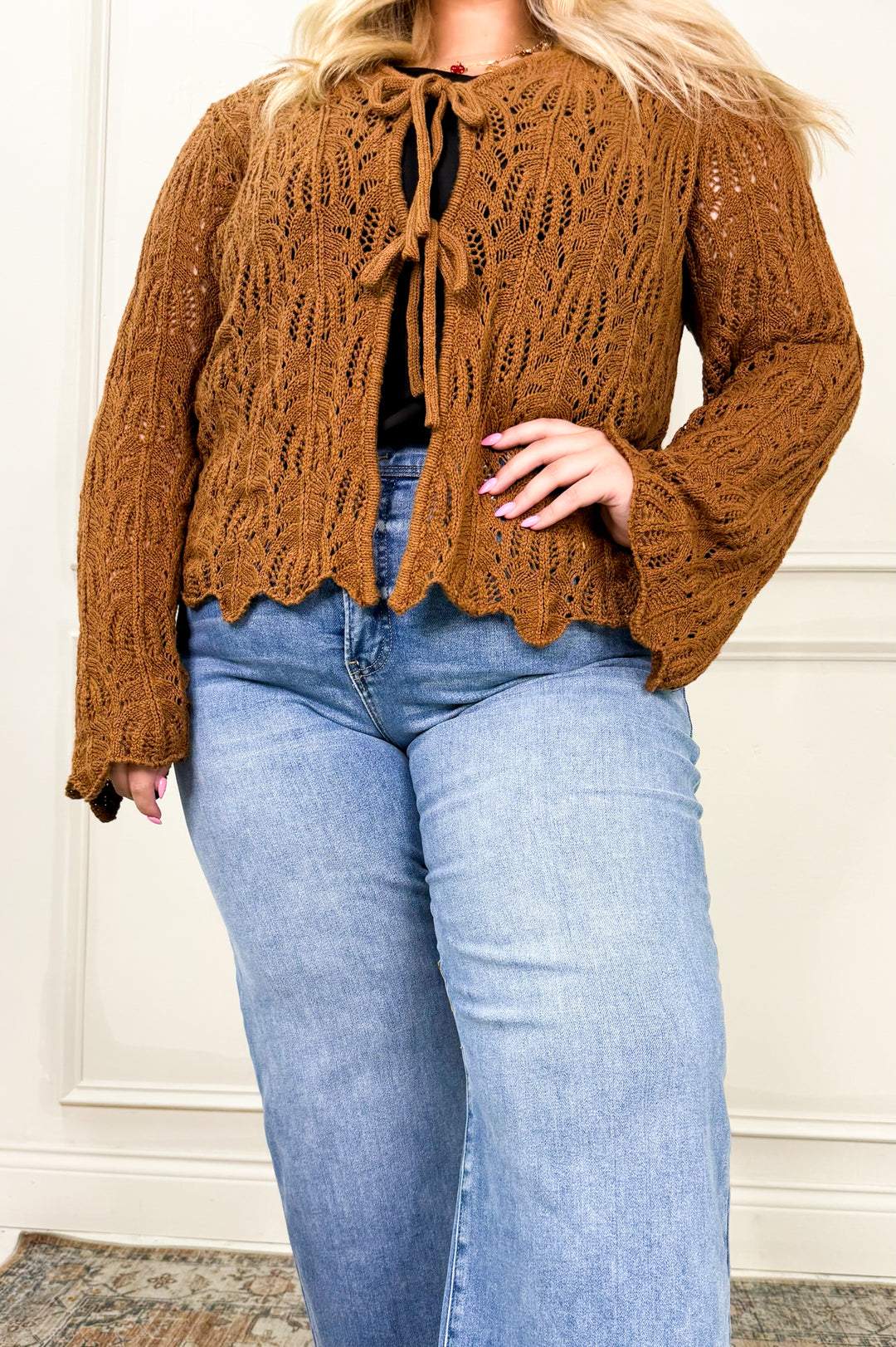 Front Tie Bell Sleeve Curvy Top