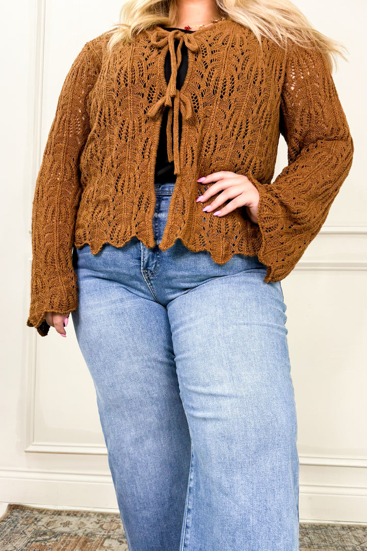 Front Tie Bell Sleeve Curvy Top