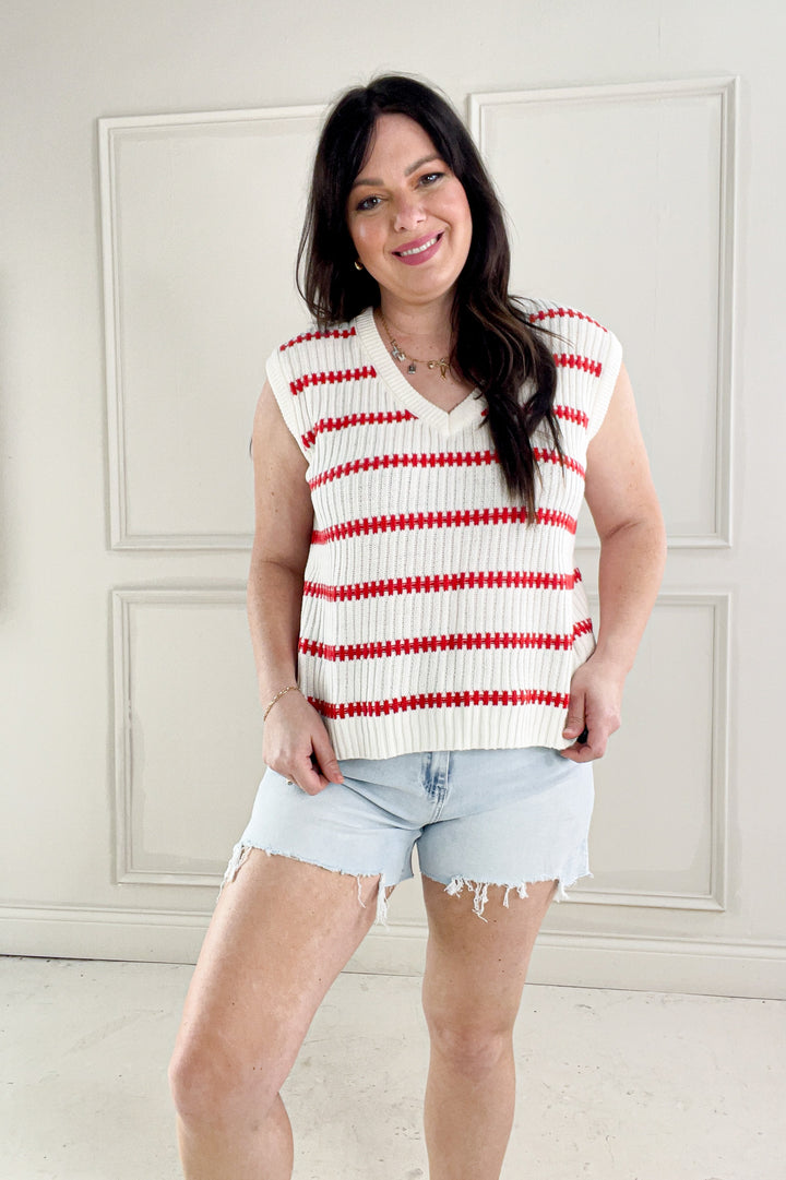 Knitted Sleeveless Stripe Sweater Top