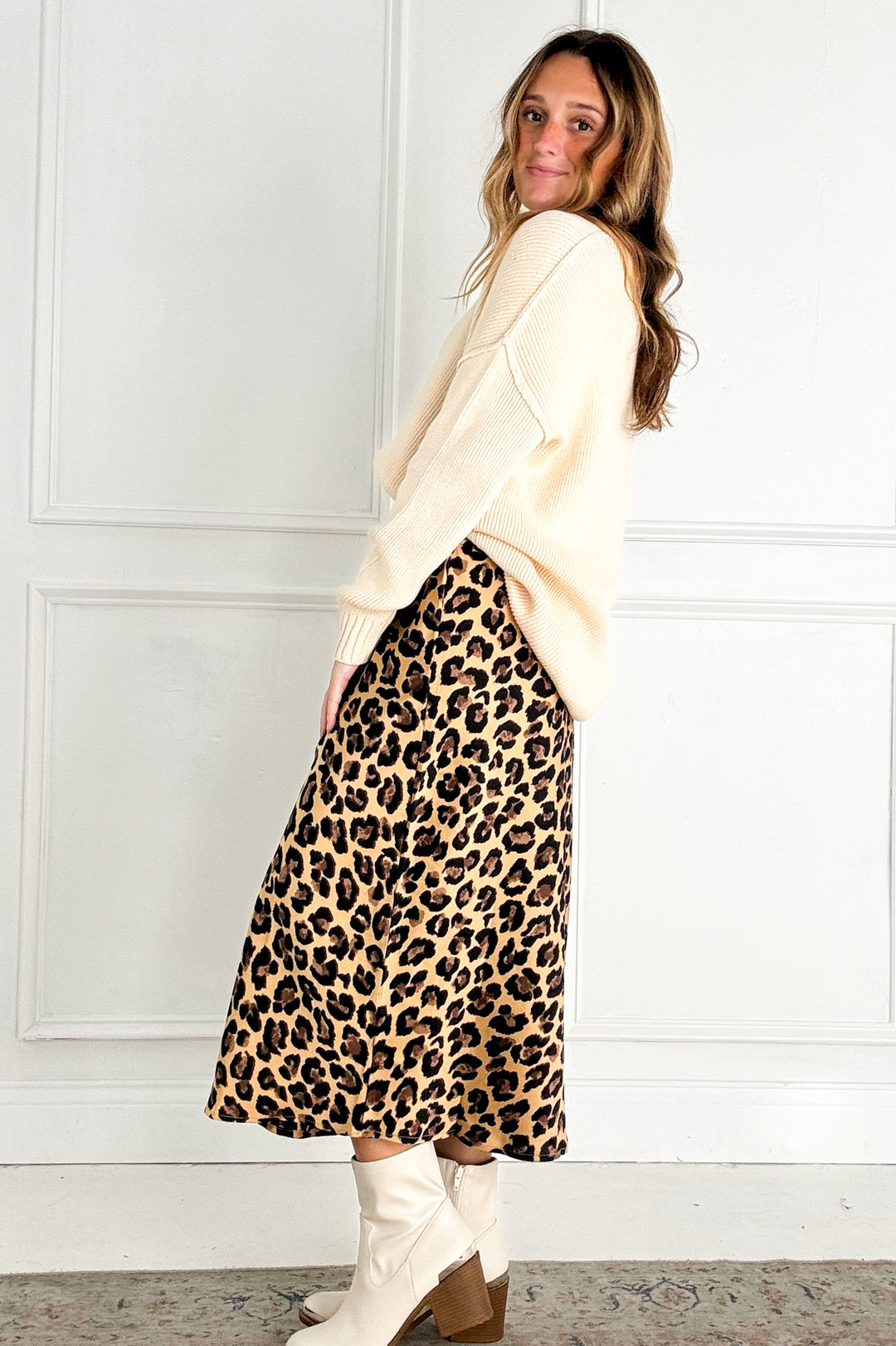 Leopard Long Panel Satin Skirt