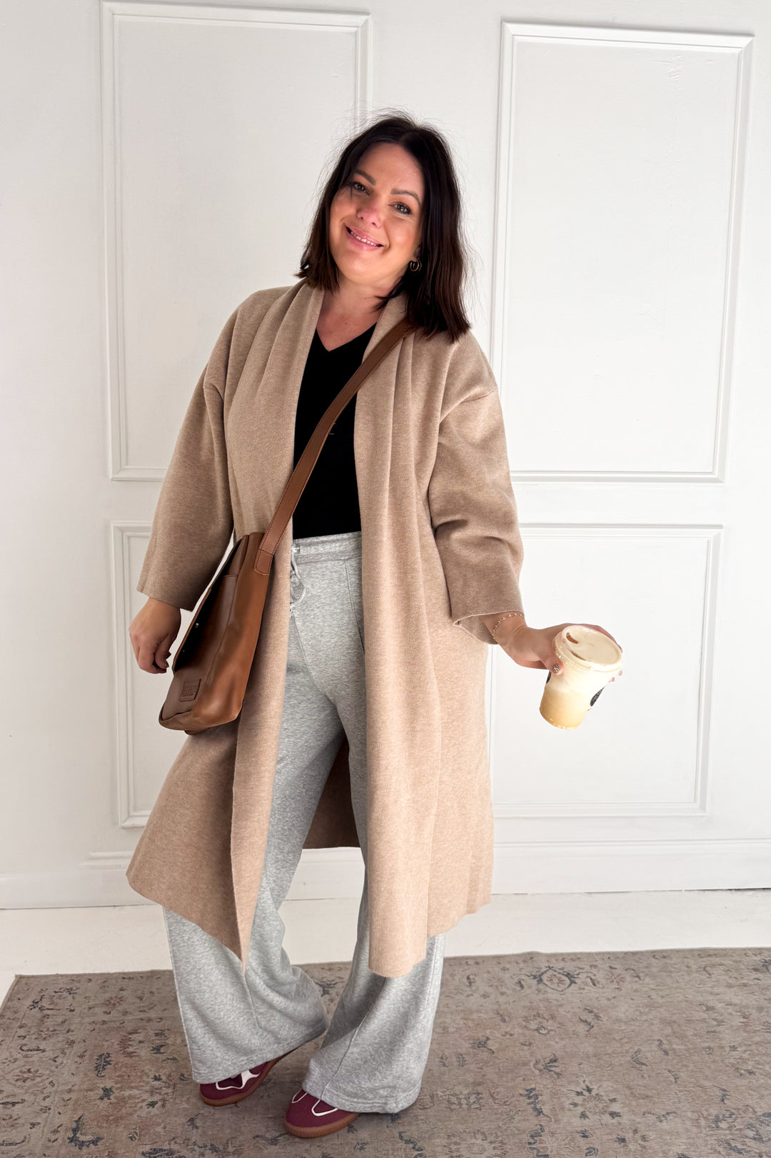 Open Front Long Line Knit Cardigan Coat