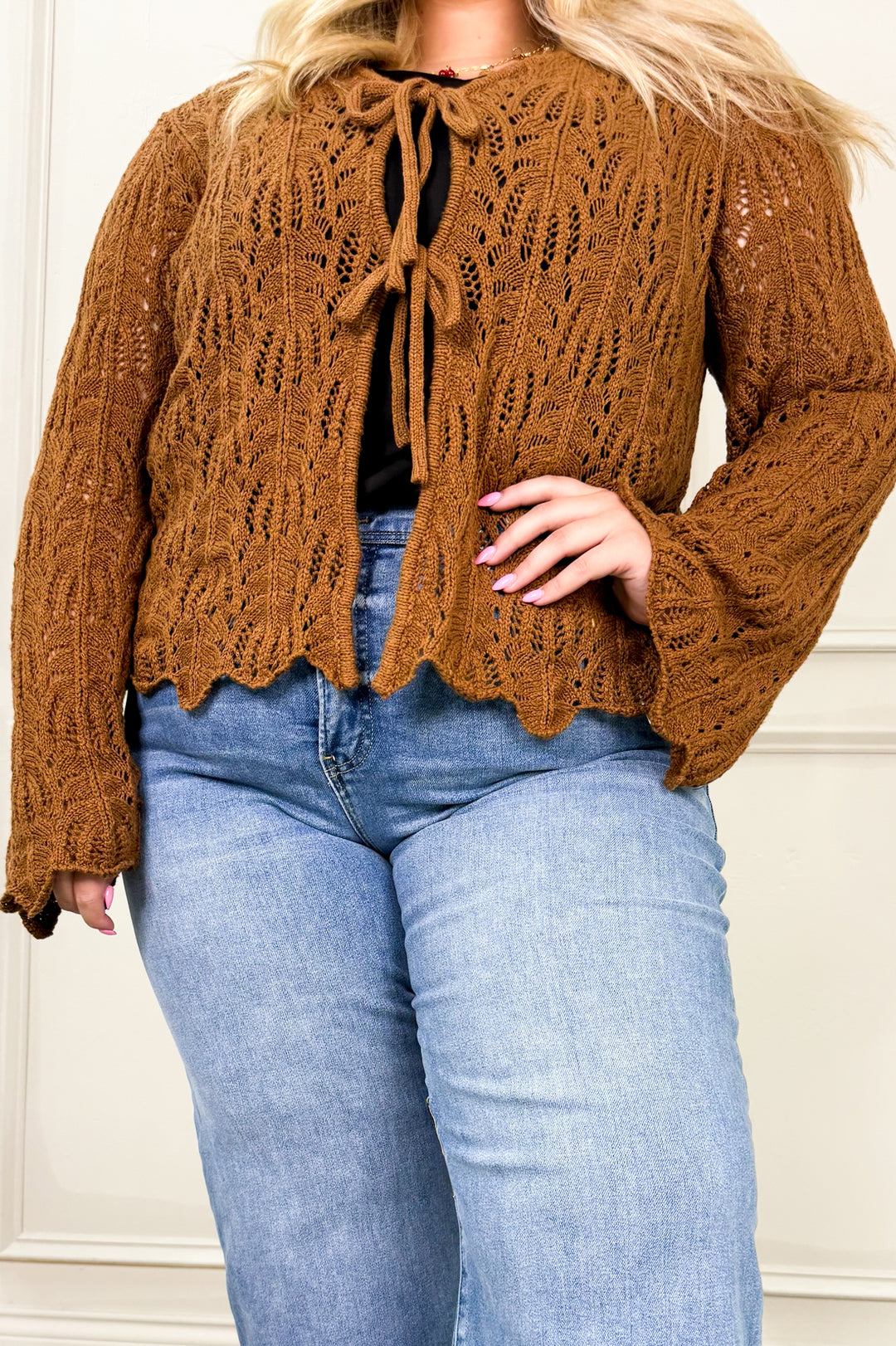 Front Tie Bell Sleeve Curvy Top