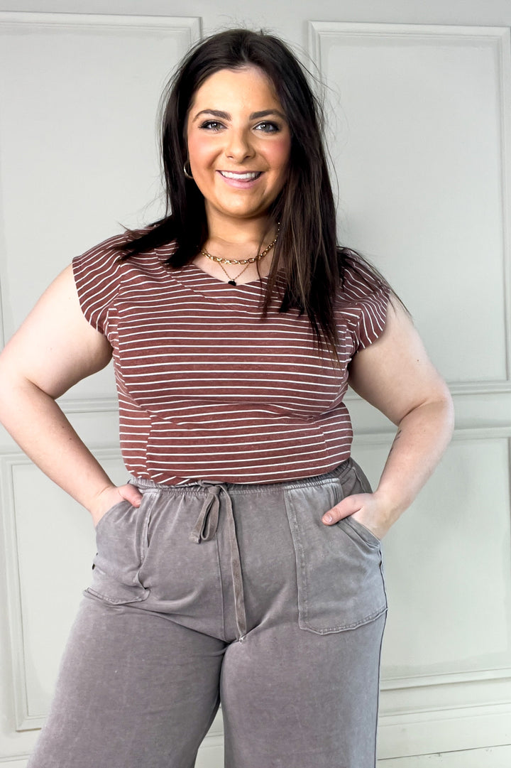 Extended Cap Sleeve Hacci Stripe Top