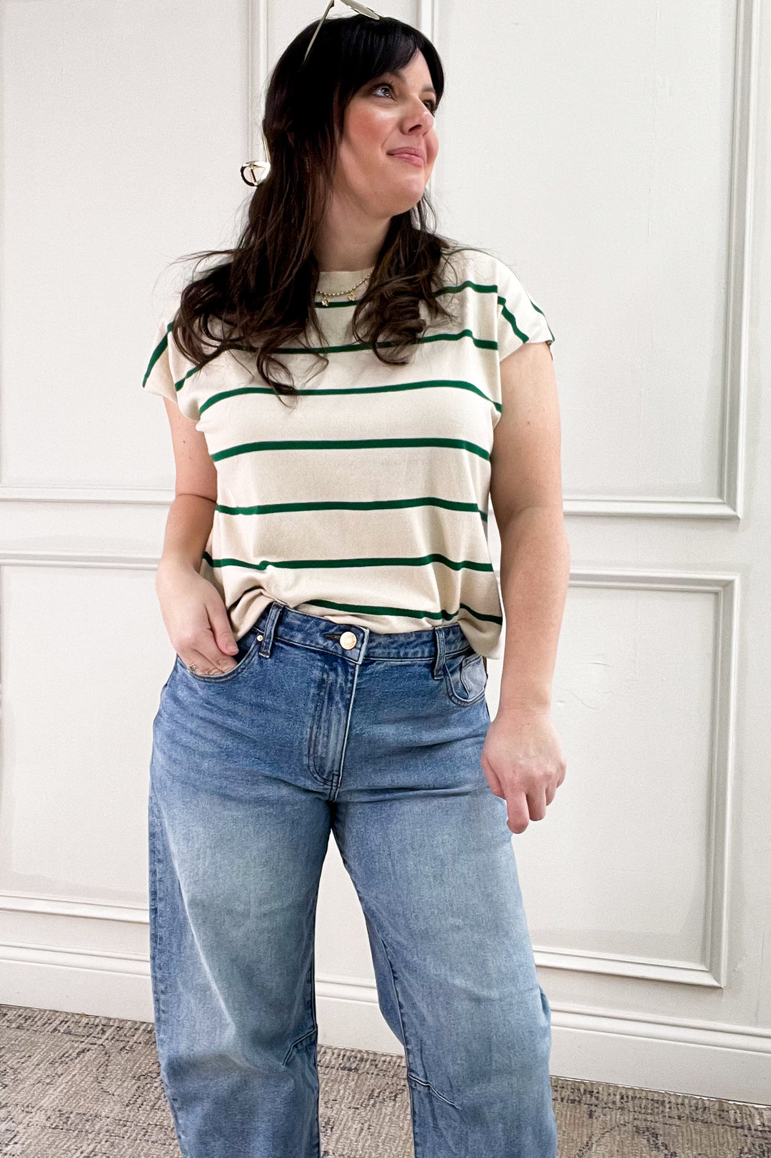 Striped Short Sleeve Sweater Top