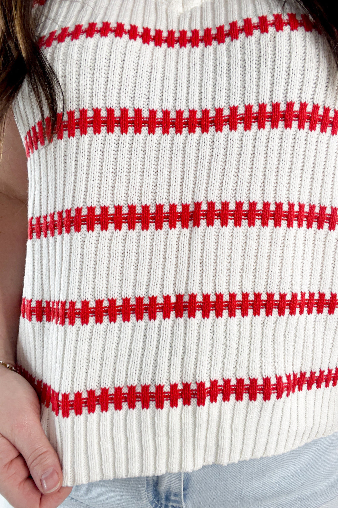 Knitted Sleeveless Stripe Sweater Top