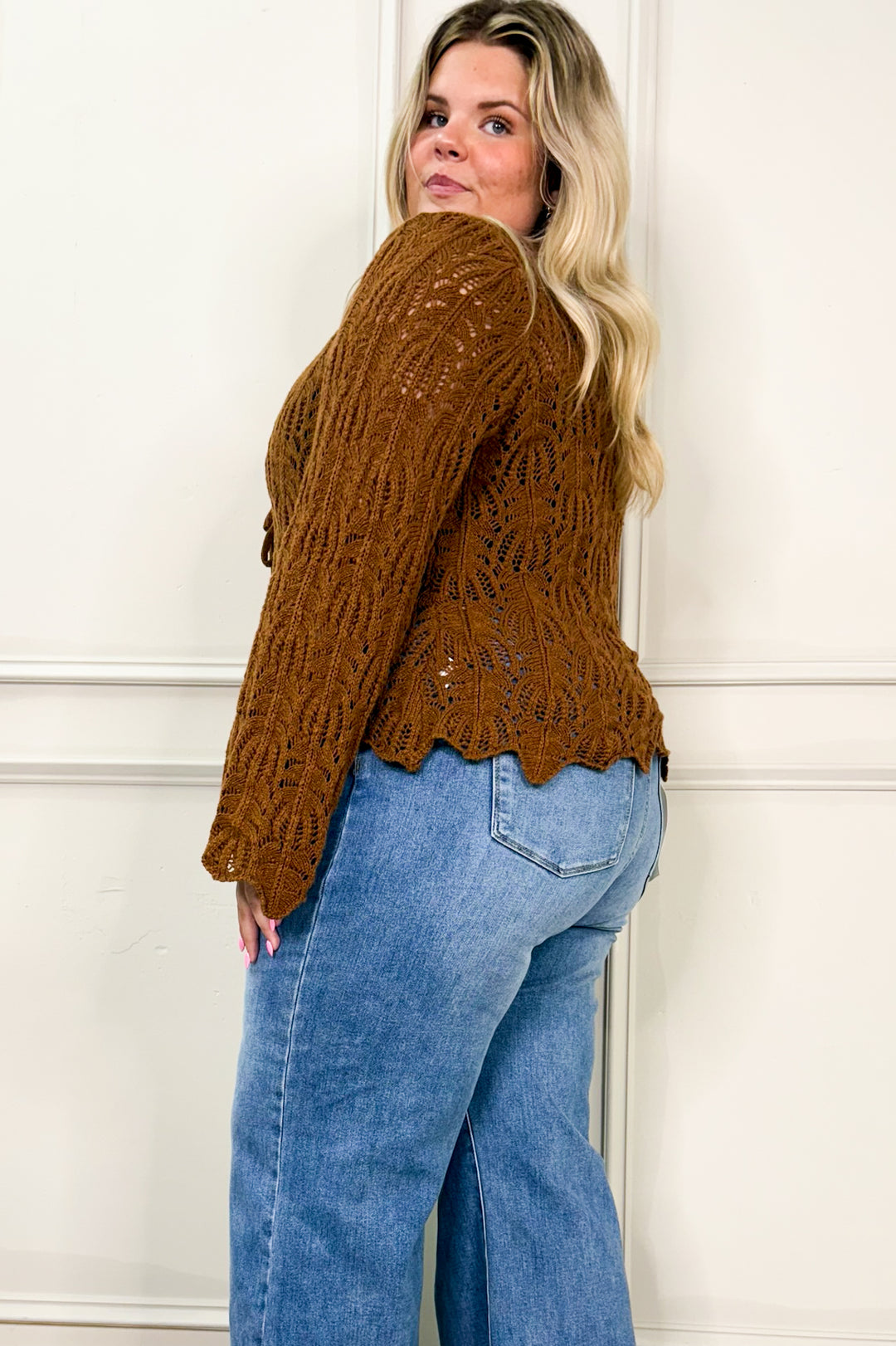 Front Tie Bell Sleeve Curvy Top