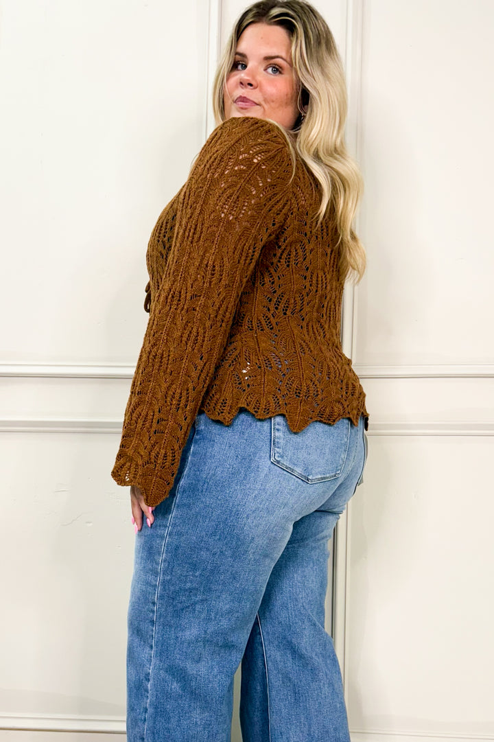 Front Tie Bell Sleeve Curvy Top