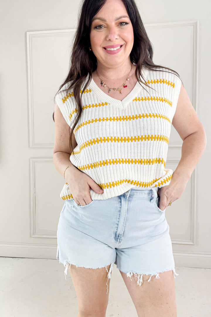 Knitted Sleeveless Stripe Sweater Top