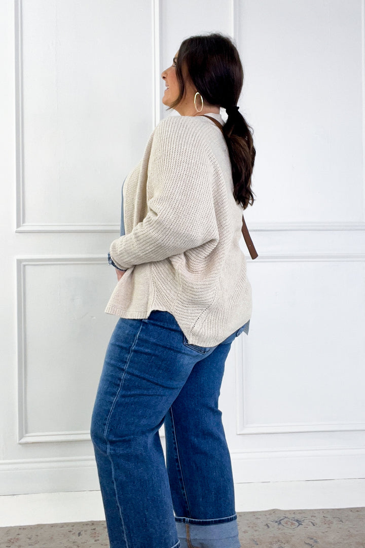 Open Front Long Dolman Sleeve Cropped Sweater Cardigan