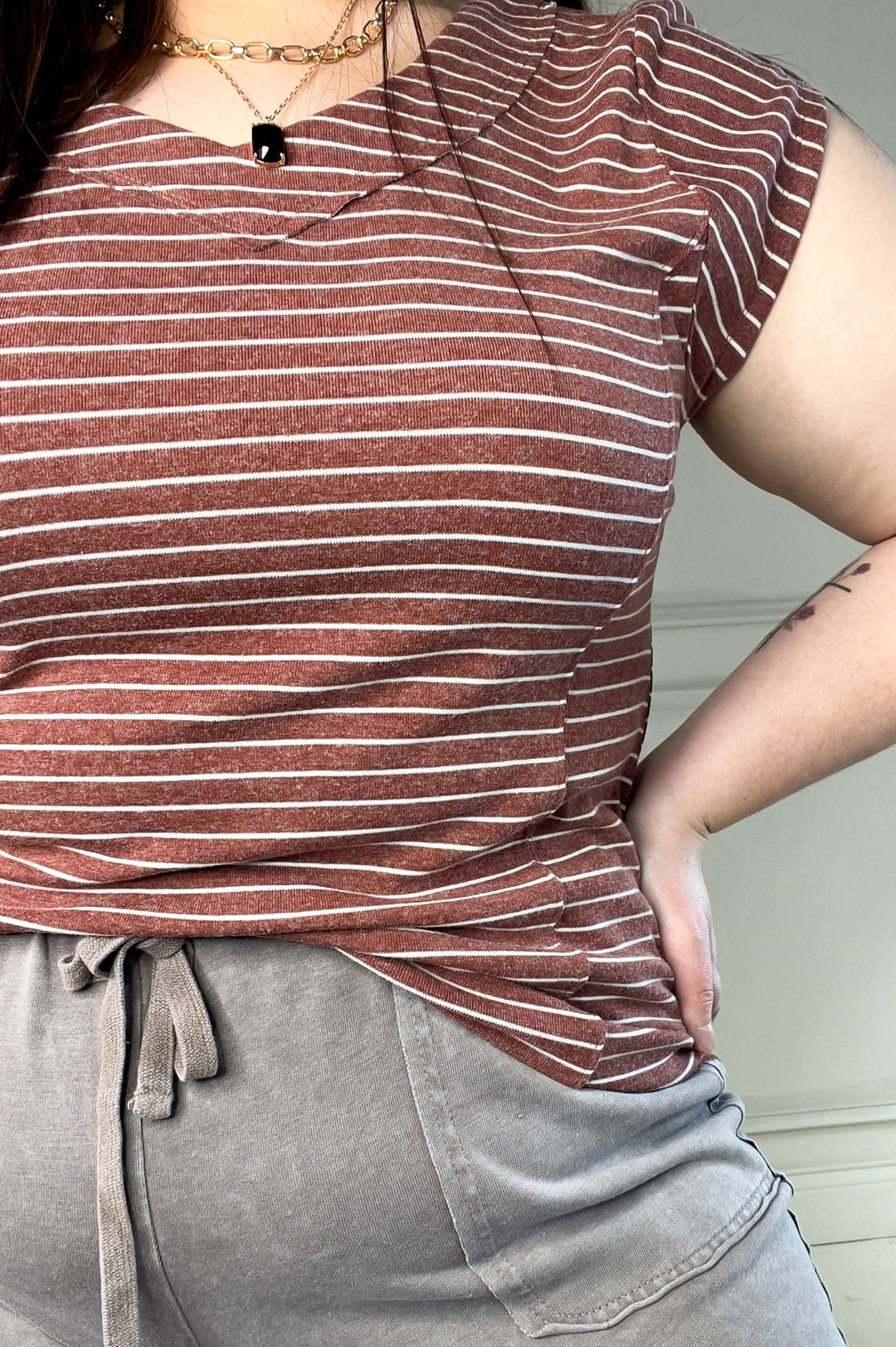 Extended Cap Sleeve Hacci Stripe Top