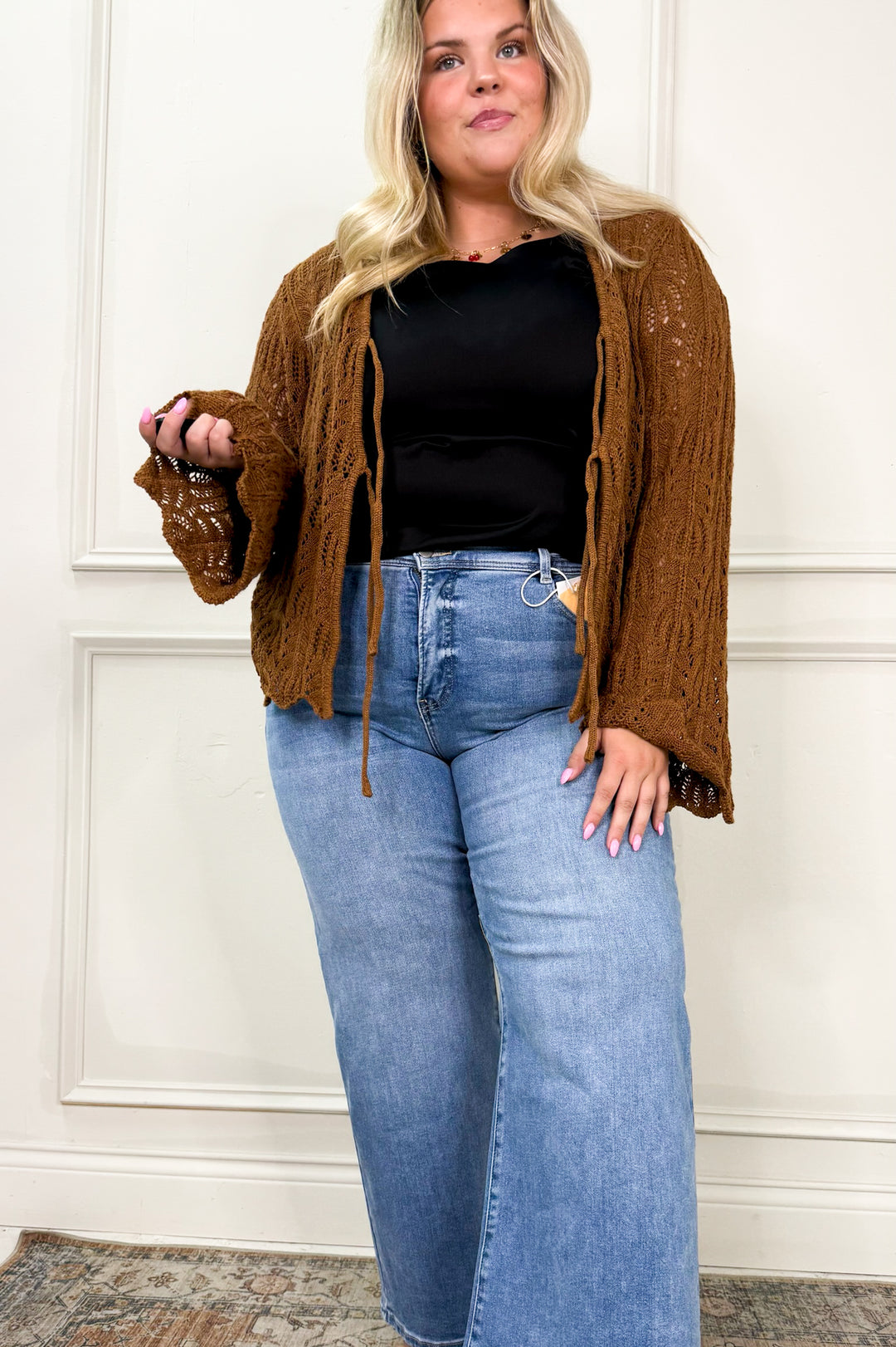 Front Tie Bell Sleeve Curvy Top