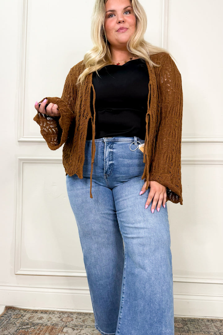 Front Tie Bell Sleeve Curvy Top