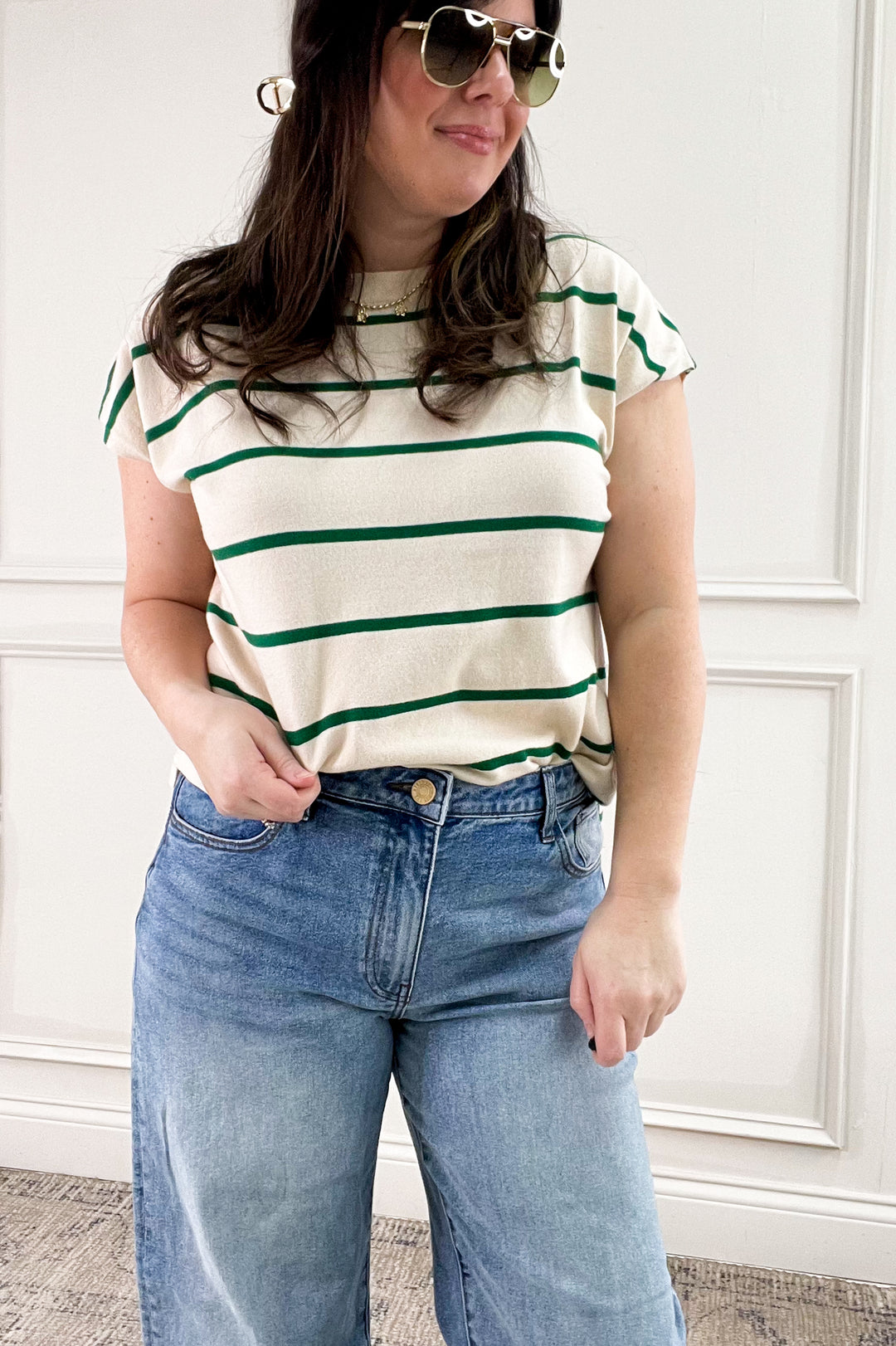 Striped Short Sleeve Sweater Top