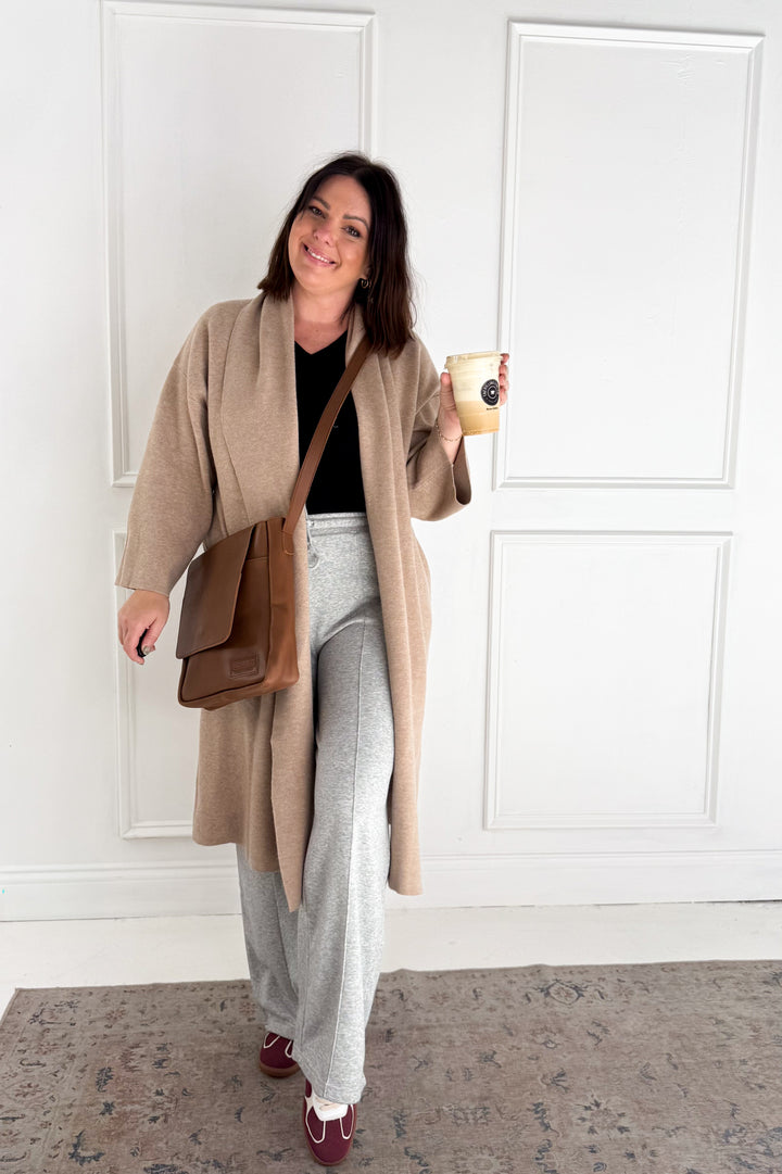 Open Front Long Line Knit Cardigan Coat