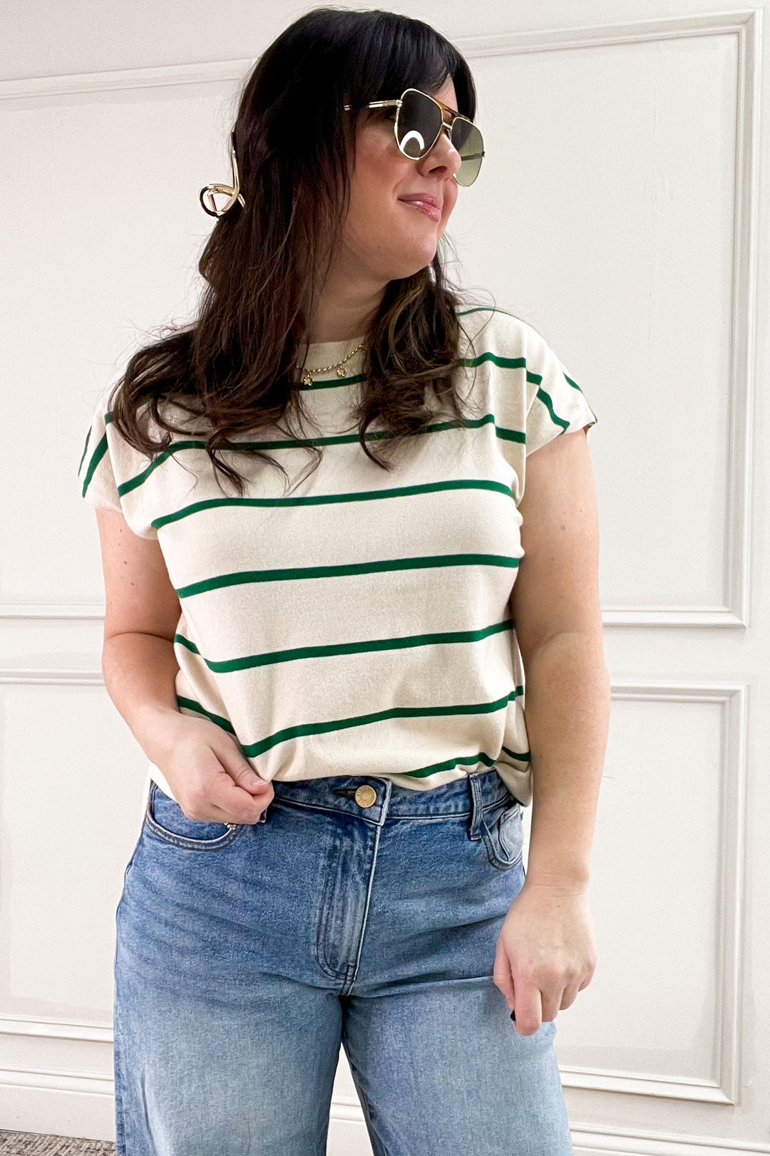 Striped Short Sleeve Sweater Top