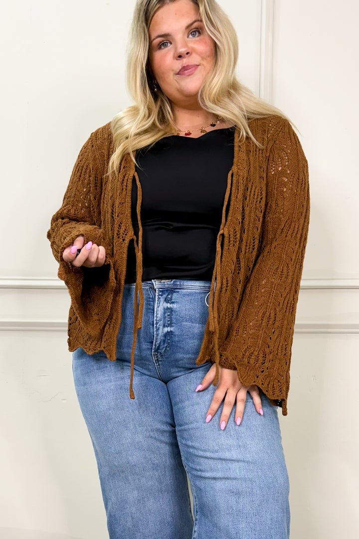 Front Tie Bell Sleeve Curvy Top