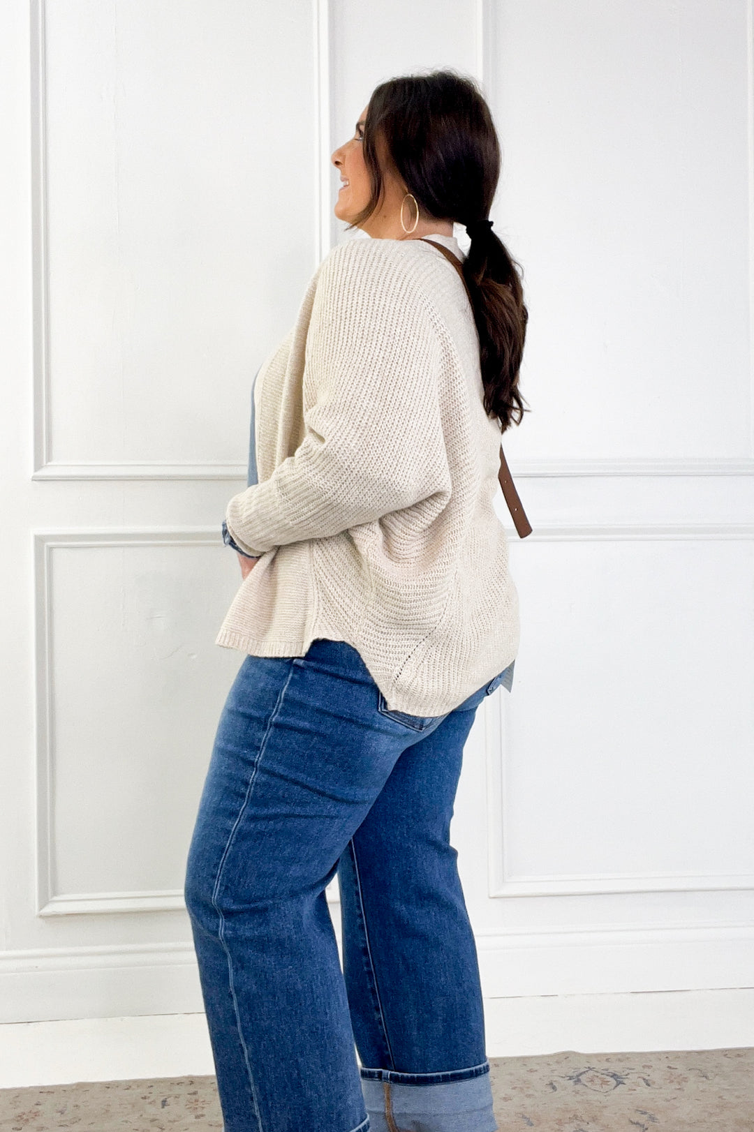 Open Front Long Dolman Sleeve Cropped Sweater Cardigan