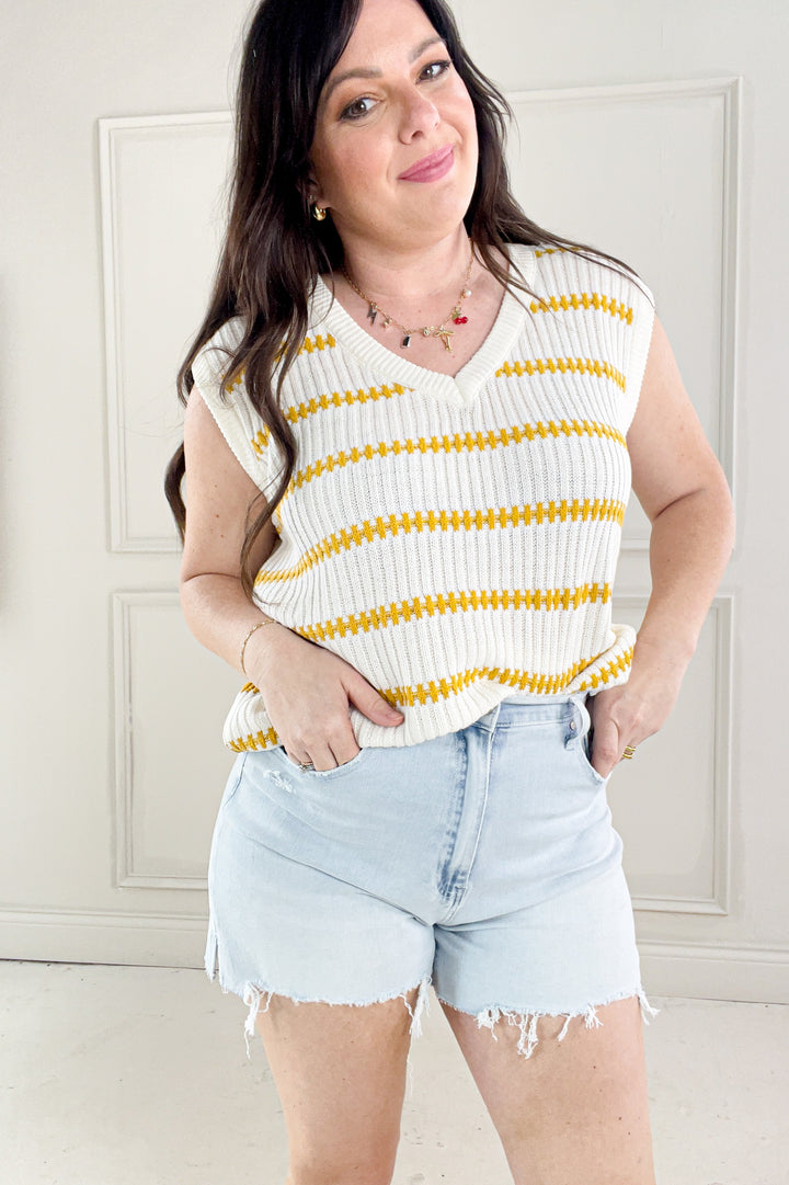 Knitted Sleeveless Stripe Sweater Top