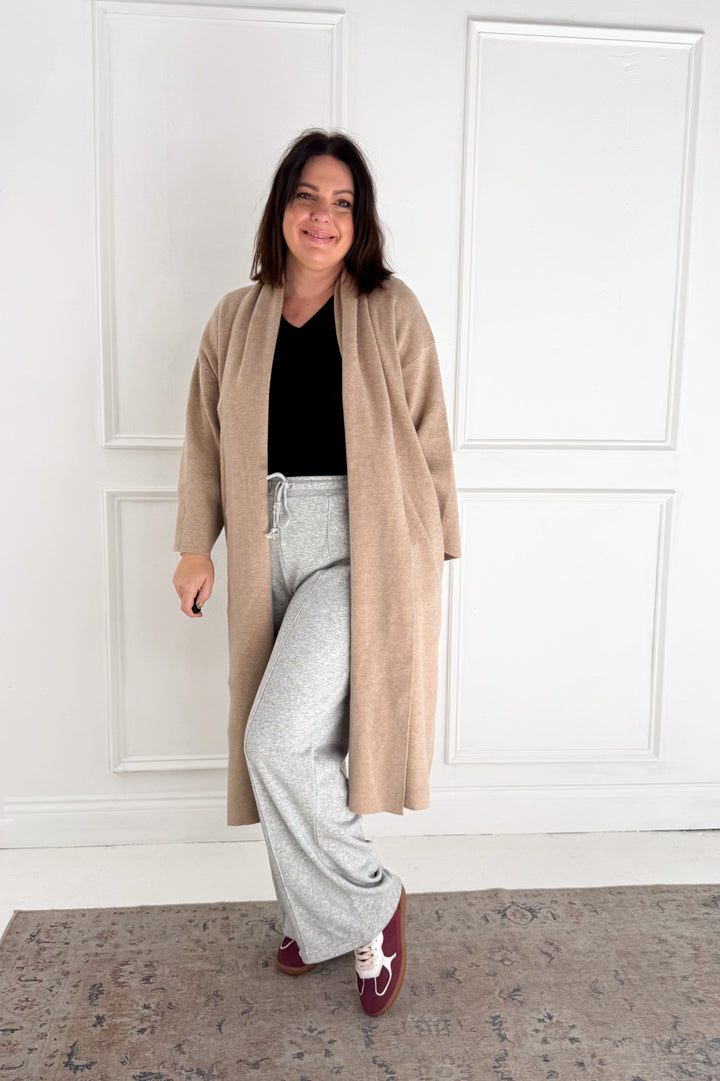 Open Front Long Line Knit Cardigan Coat