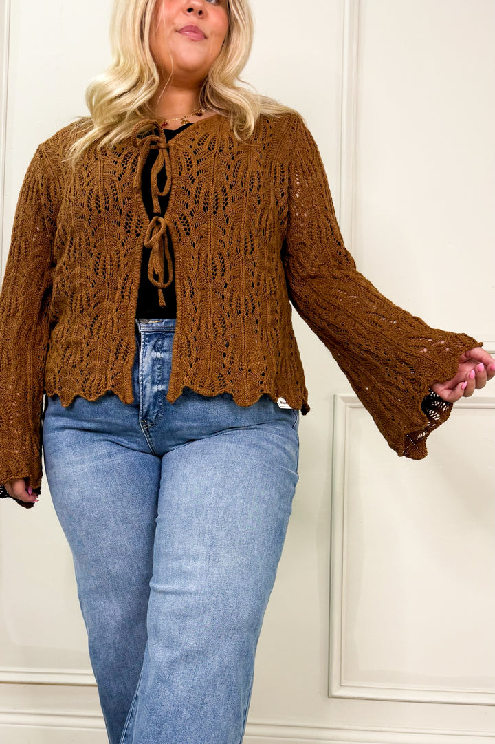 Front Tie Bell Sleeve Curvy Top