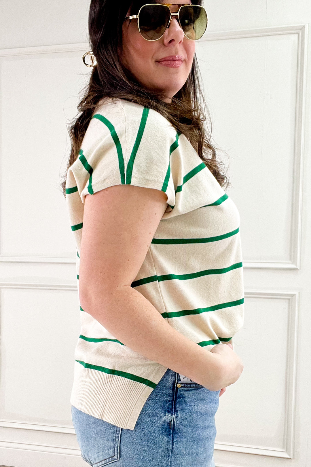 Striped Short Sleeve Sweater Top