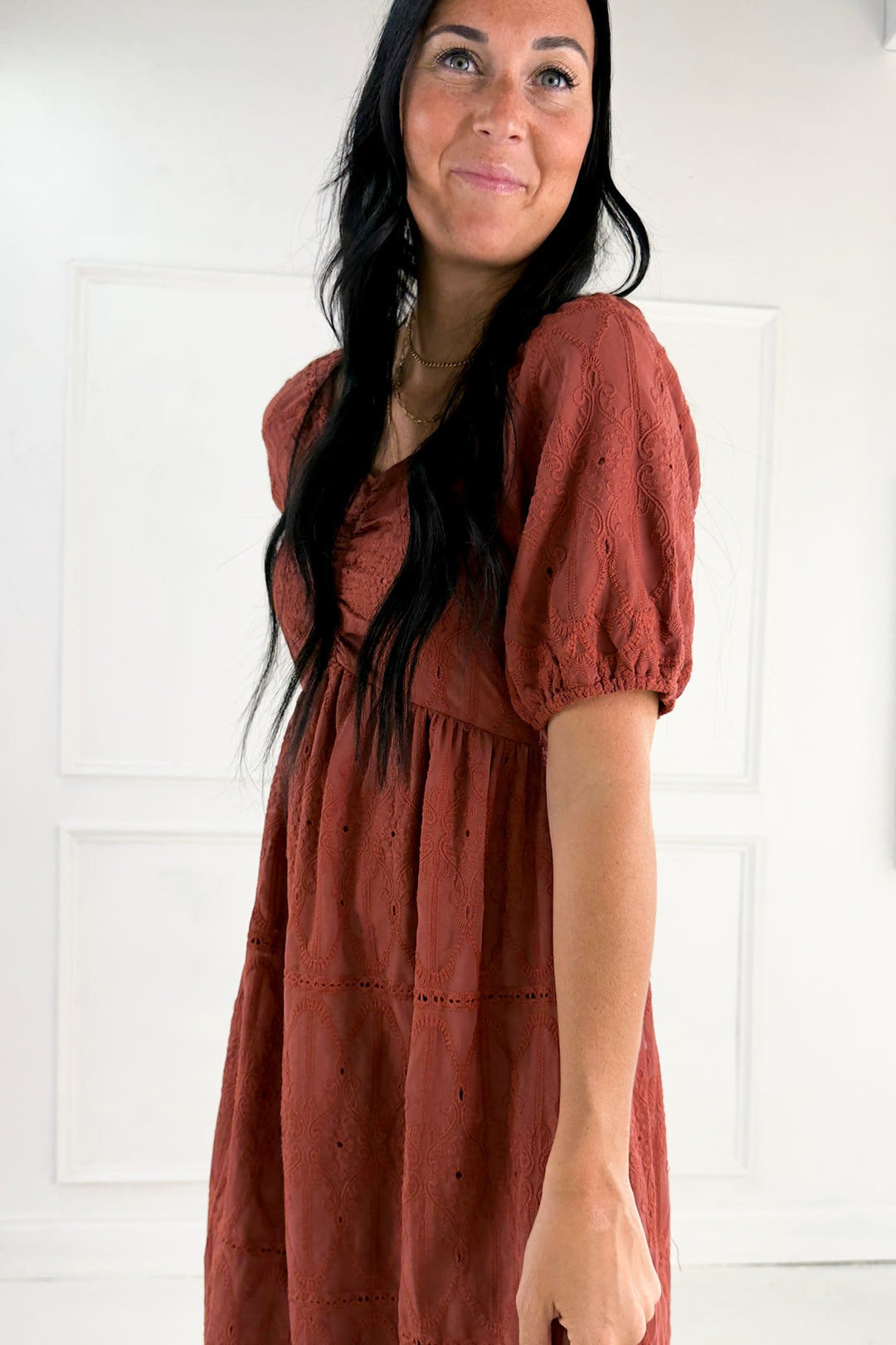 Embroidered Chiffon Mini Dress