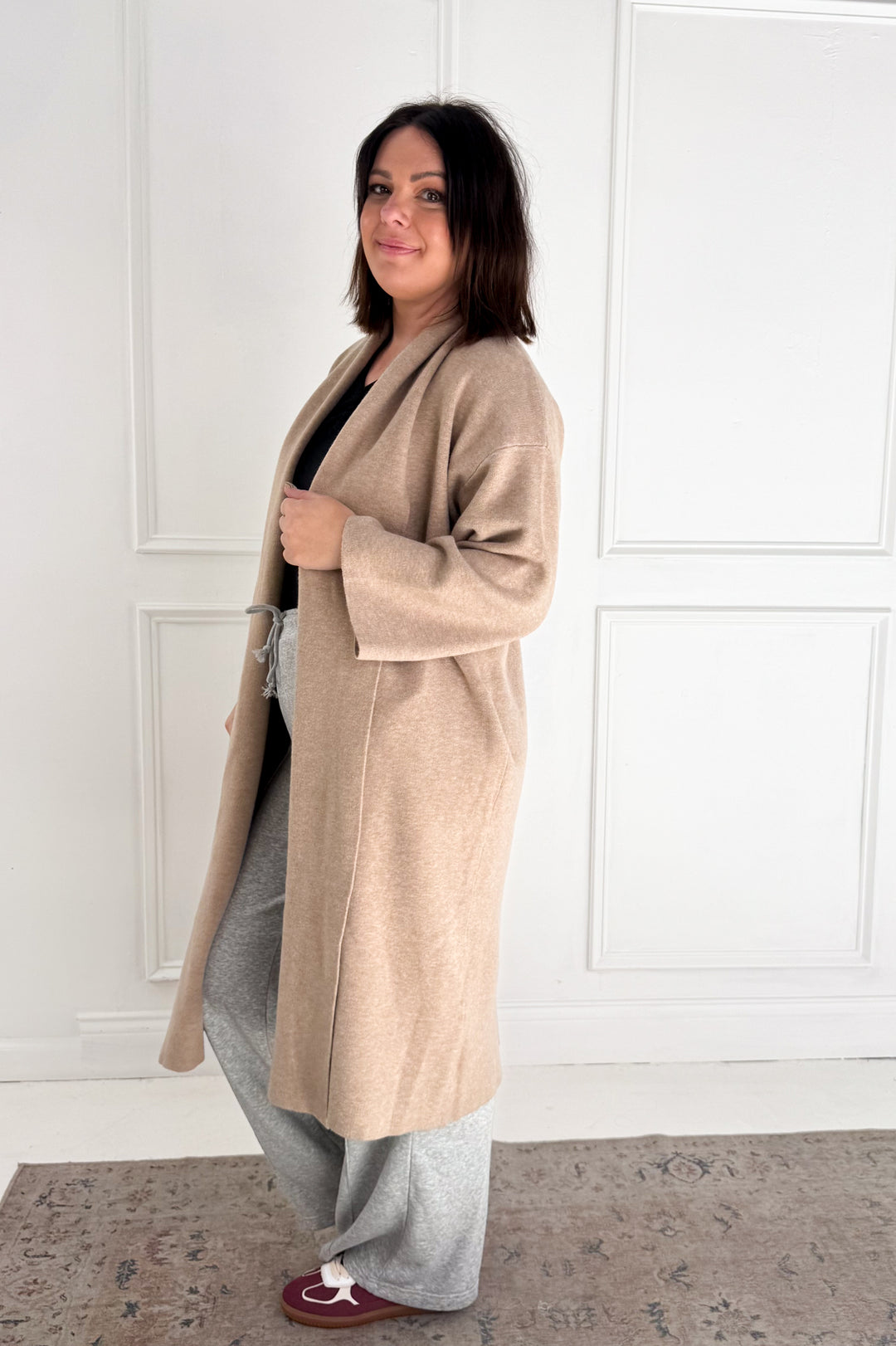 Open Front Long Line Knit Cardigan Coat