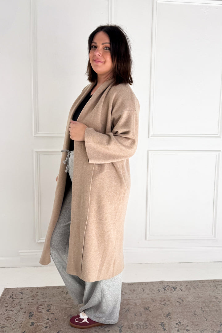 Open Front Long Line Knit Cardigan Coat