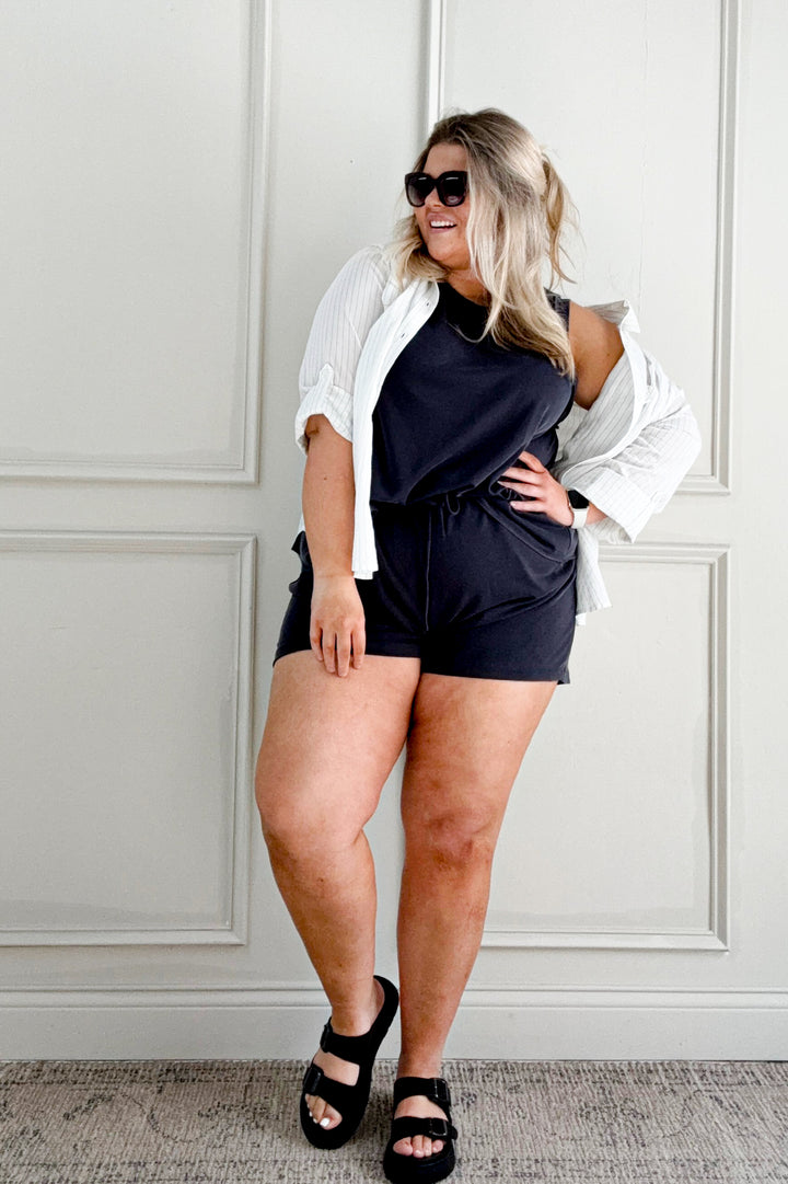 Button Down Pinstripe Lightweight Curvy Top