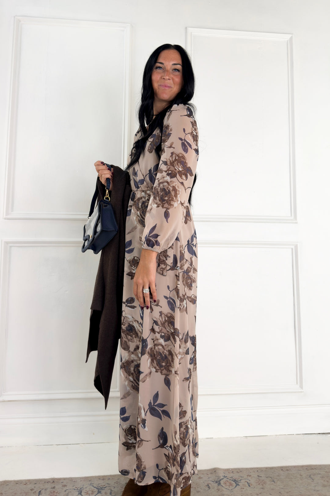Surplice Long Sleeve Floral Maxi Dress