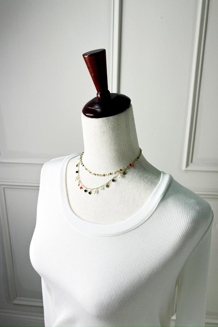Celestial Charm Seedbead Layered Gold Necklace