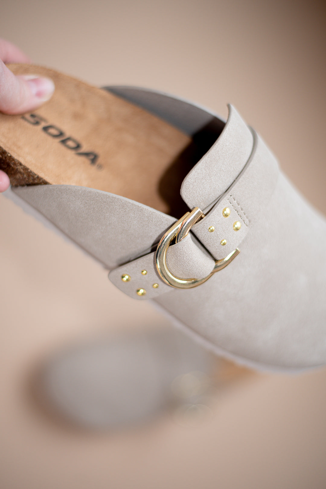 Cork Sole Gold Buckle Clogs