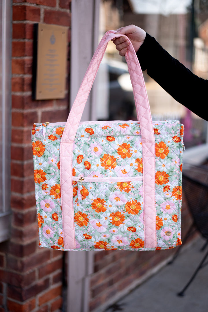 Everyday Quilted Tote Bag-Bouquet Beauty Sage