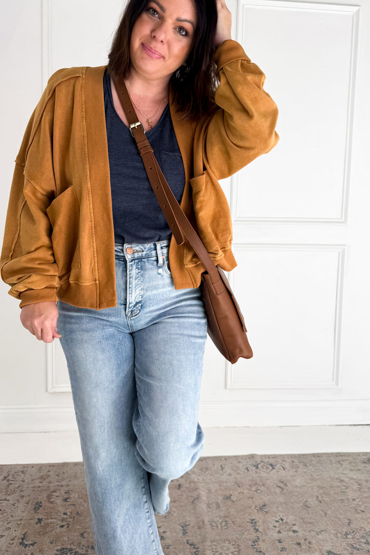 Mineral-Washed French Terry Cardigan