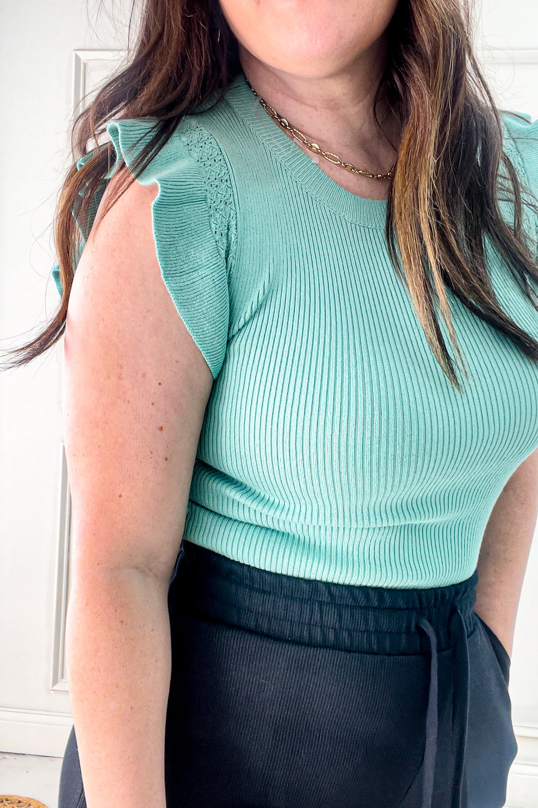 Short Ruffle Sleeve Sweater Top