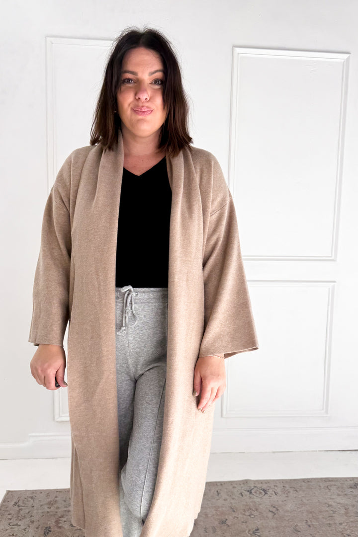 Open Front Long Line Knit Cardigan Coat