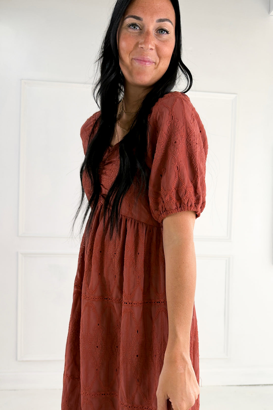 Embroidered Chiffon Mini Dress