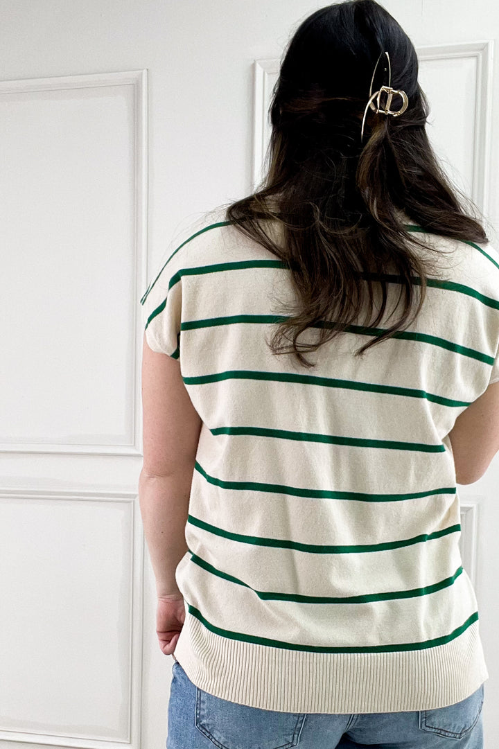 Striped Short Sleeve Sweater Top