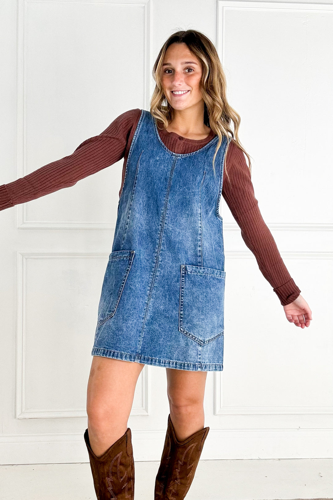 Denim Washed Overall Pocket Dress