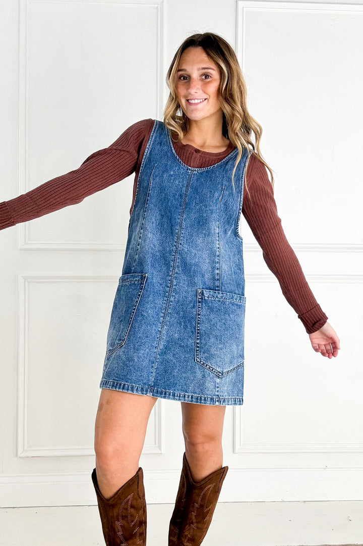 Denim Washed Overall Pocket Dress
