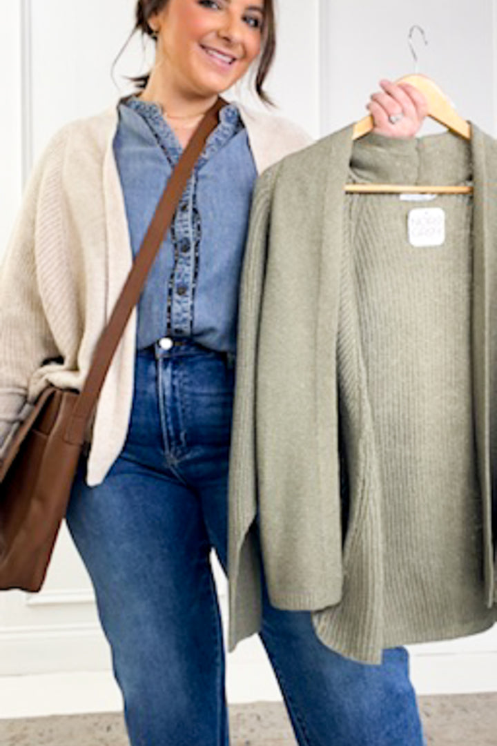 Open Front Long Dolman Sleeve Cropped Sweater Cardigan