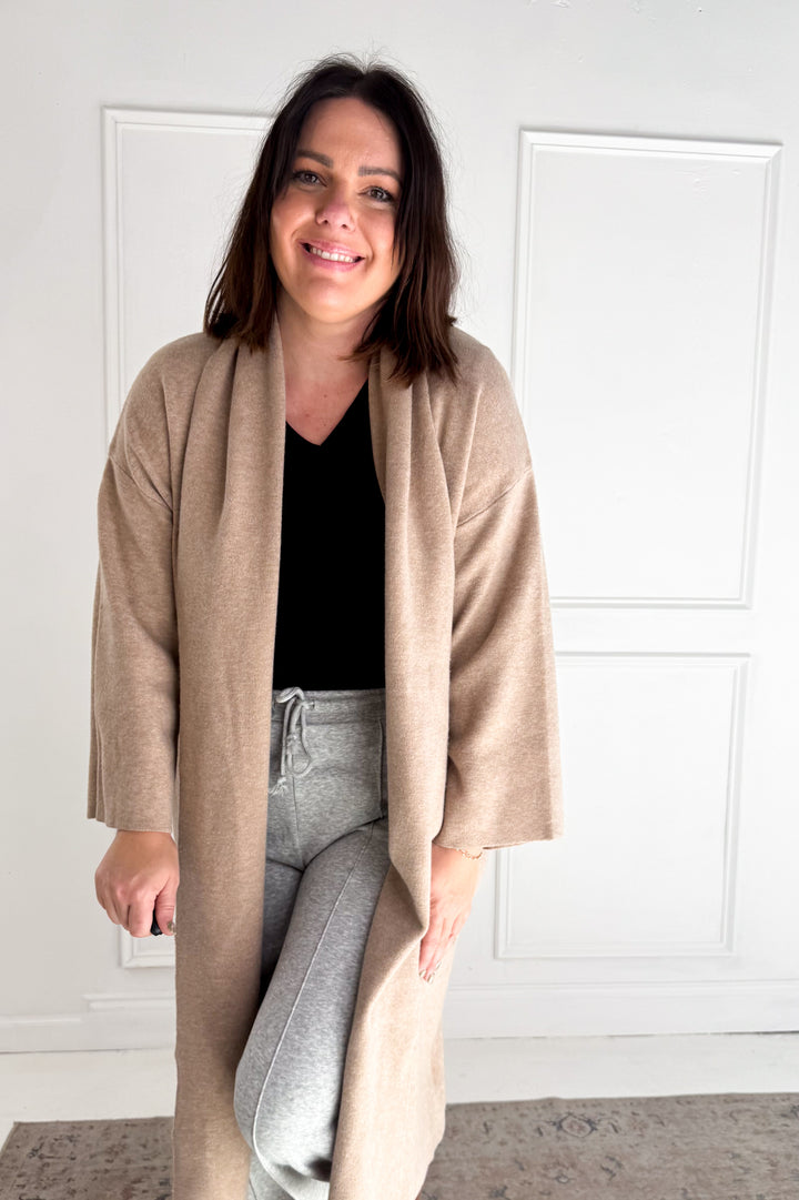 Open Front Long Line Knit Cardigan Coat