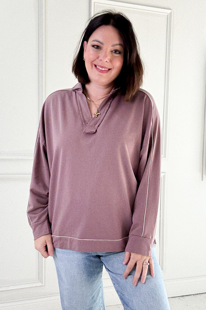 Coastline Collared Contrast Piping Pullover