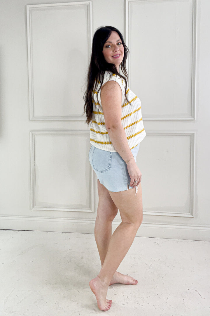 Knitted Sleeveless Stripe Sweater Top