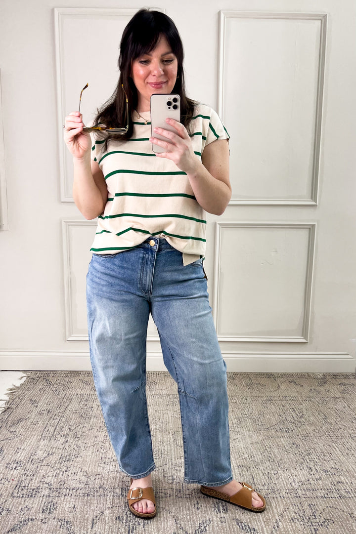 Striped Short Sleeve Sweater Top