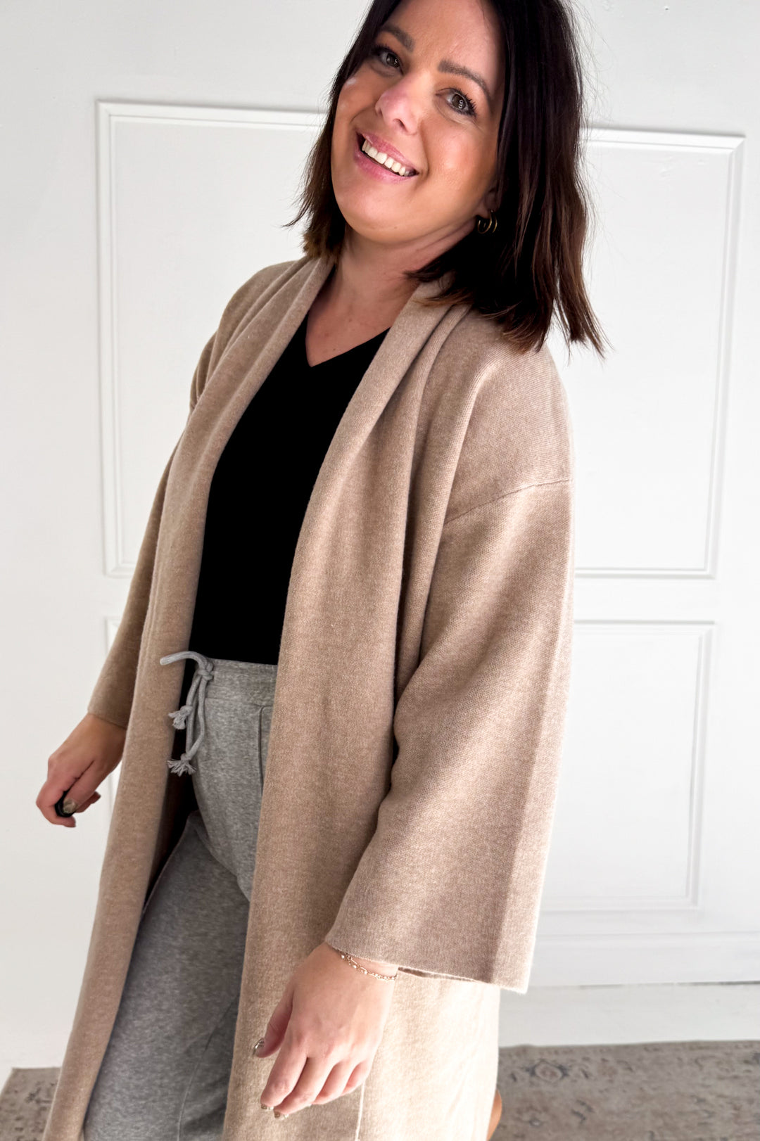 Open Front Long Line Knit Cardigan Coat