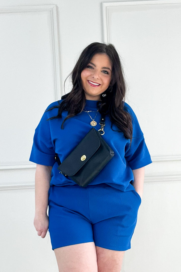 Ribbed Drop Shoulder Short Sleeve Top & Shorts Set