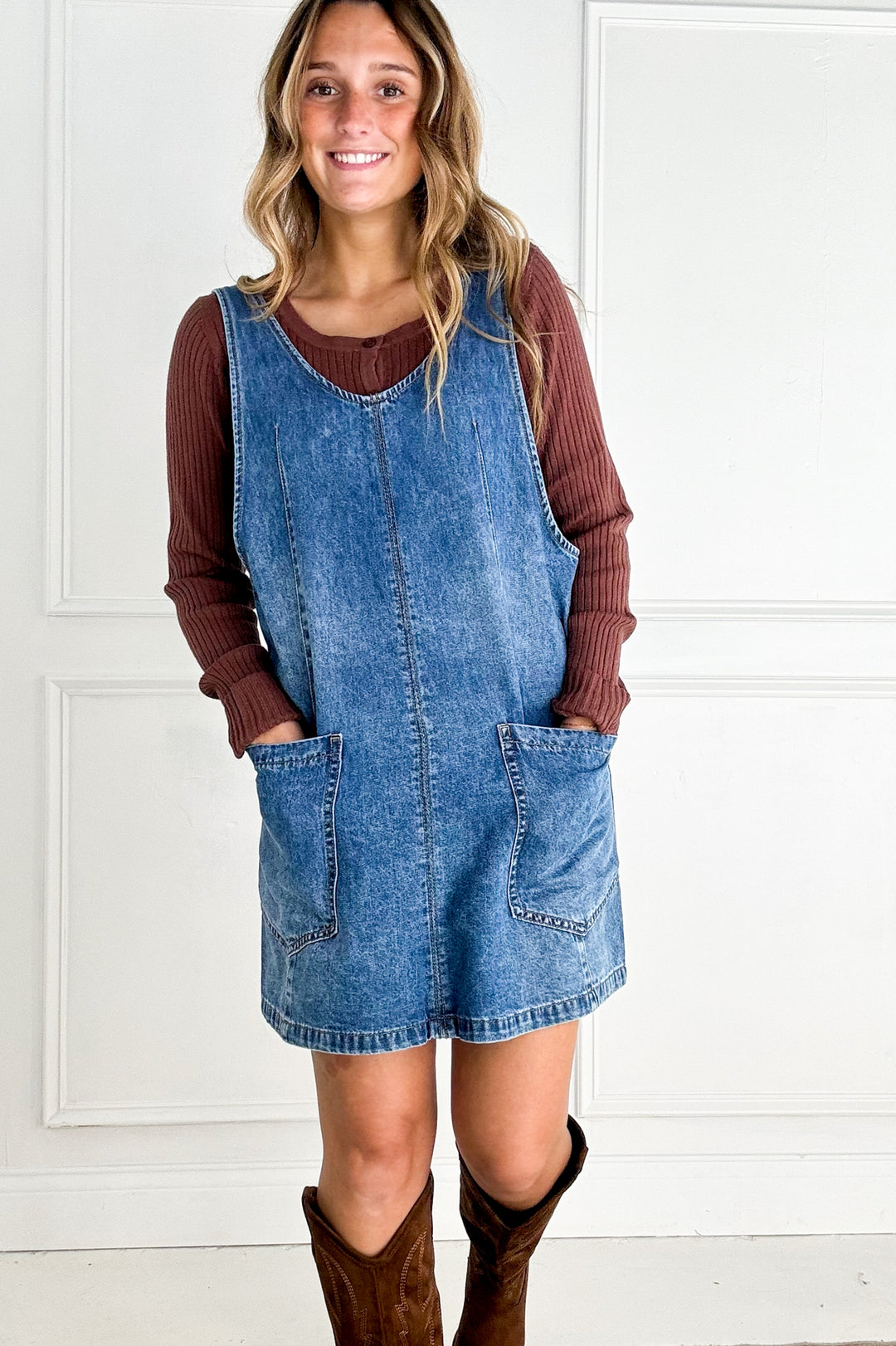 Denim Washed Overall Pocket Dress