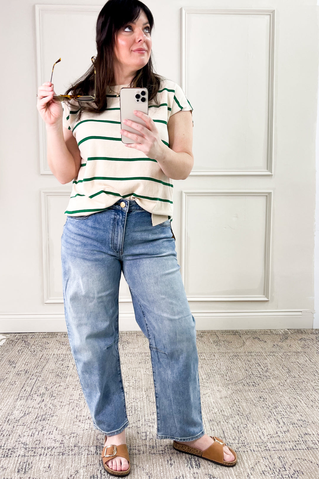 Striped Short Sleeve Sweater Top