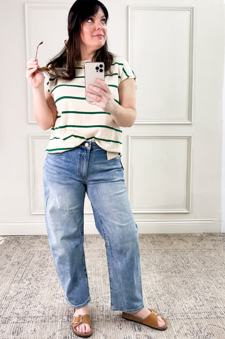 Striped Short Sleeve Sweater Top